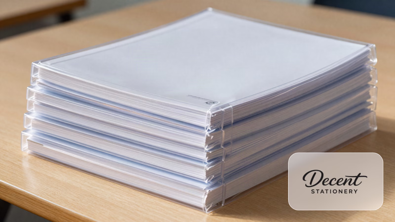 Stack of notebooks with clean transparent plastic book covers