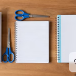 Transparent plastic sheet book cover supplies with notebooks and scissors